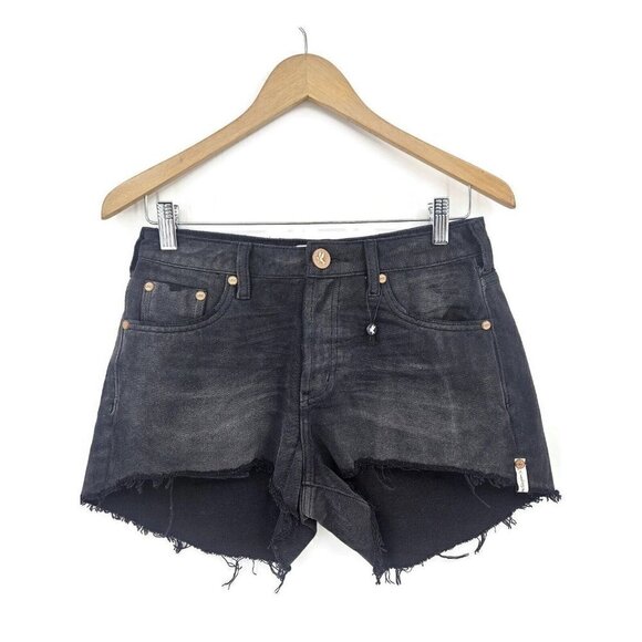 NWOT One Teaspoon Black Trucker Denim Shorts Womens 26 Mid Rise Cut Offs - Picture 1 of 4